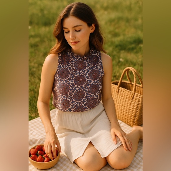 NWT J.Crew Fleur Cotton Paisley Top XS Button Back Cottagecore Romantic Ruffle - Picture 7 of 12